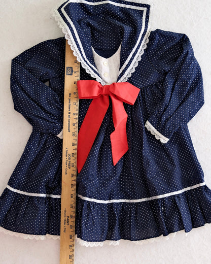Vintage Navy Polka Dot Sailor Dress: 4T?