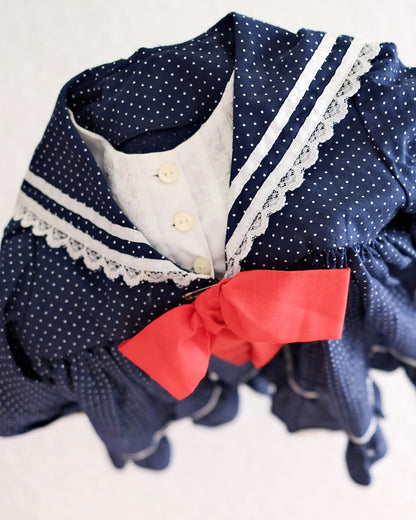 Vintage Navy Polka Dot Sailor Dress: 4T?