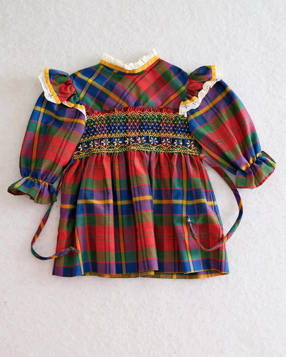 Vintage Polly Flinders Rainbow Plaid Smocked Dress: 2t