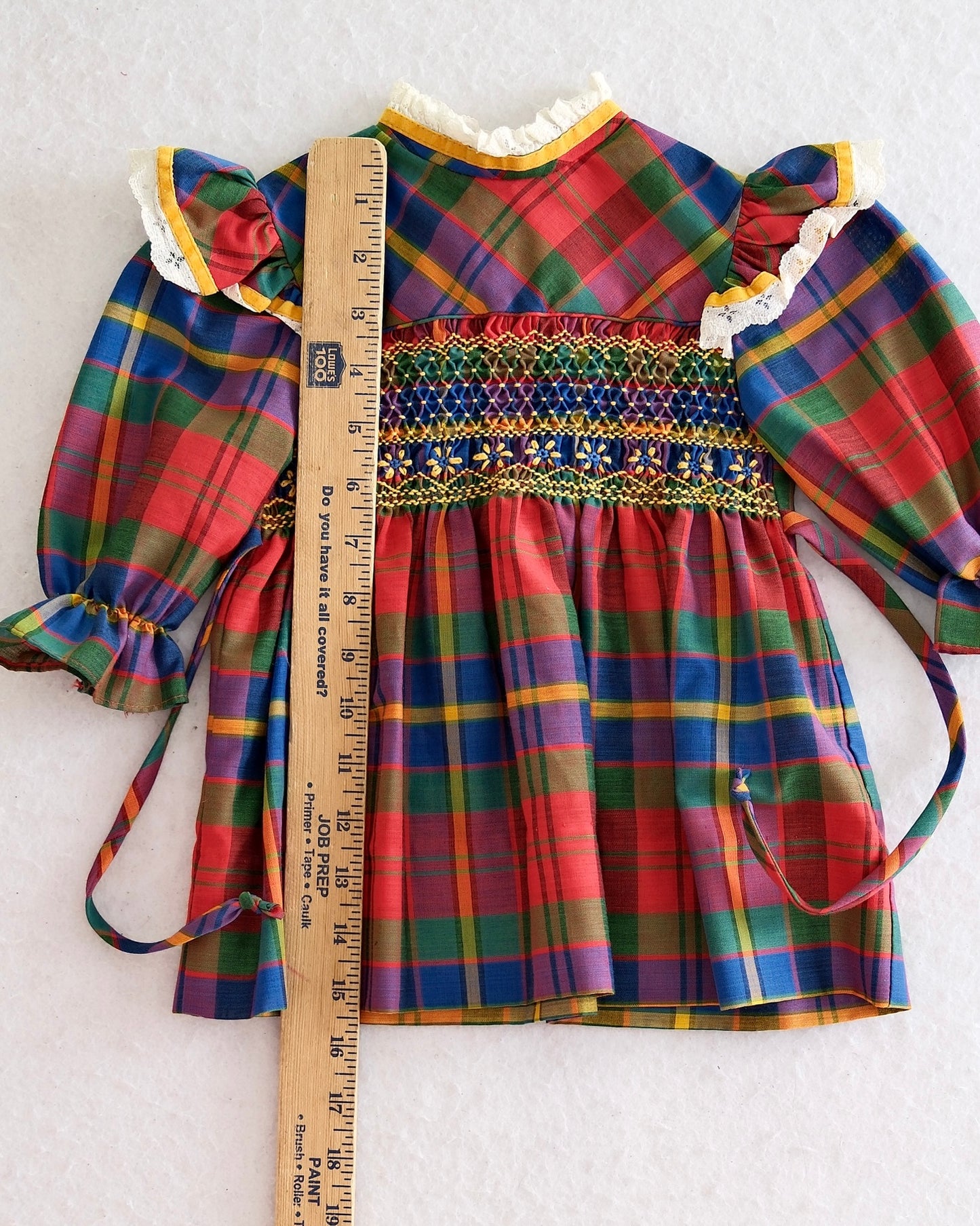 Vintage Polly Flinders Rainbow Plaid Smocked Dress: 2t