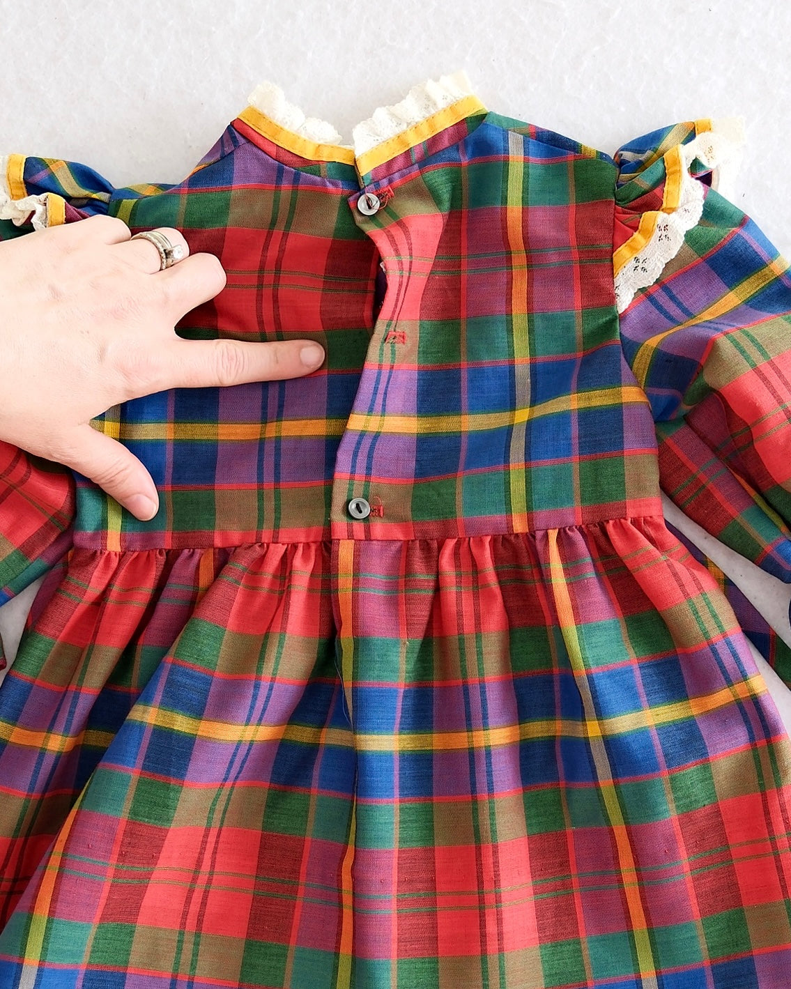 Vintage Polly Flinders Rainbow Plaid Smocked Dress: 2t
