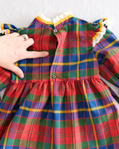 Vintage Polly Flinders Rainbow Plaid Smocked Dress: 2t