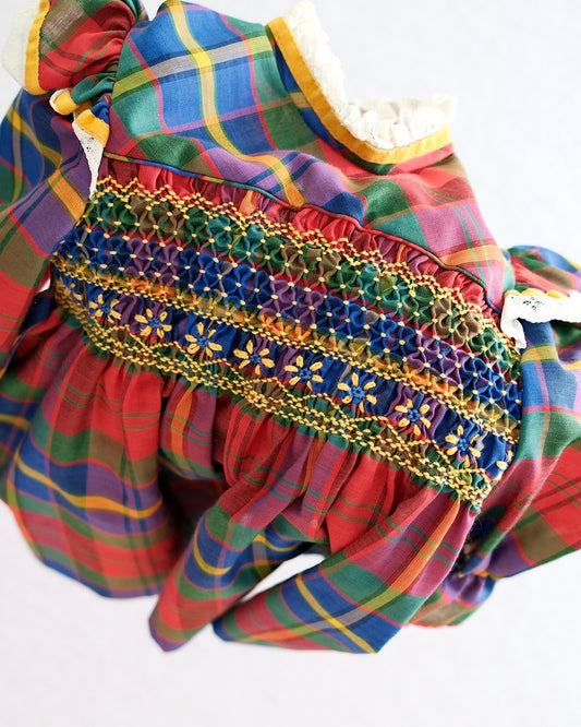 Vintage Polly Flinders Rainbow Plaid Smocked Dress: 2t