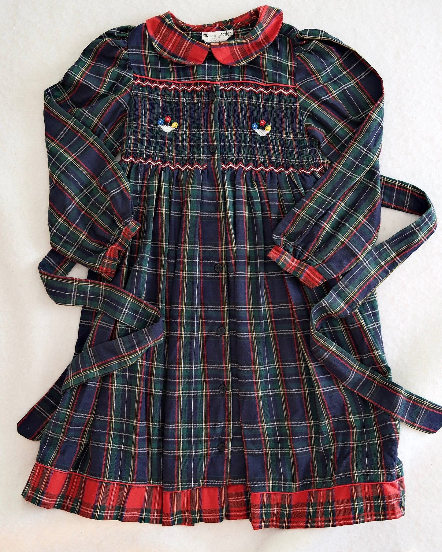 Vintage M.C. Collection Green Tartan Smocked Dress: 6x
