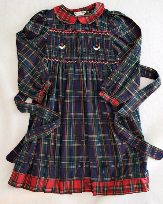 Vintage M.C. Collection Green Tartan Smocked Dress: 6x