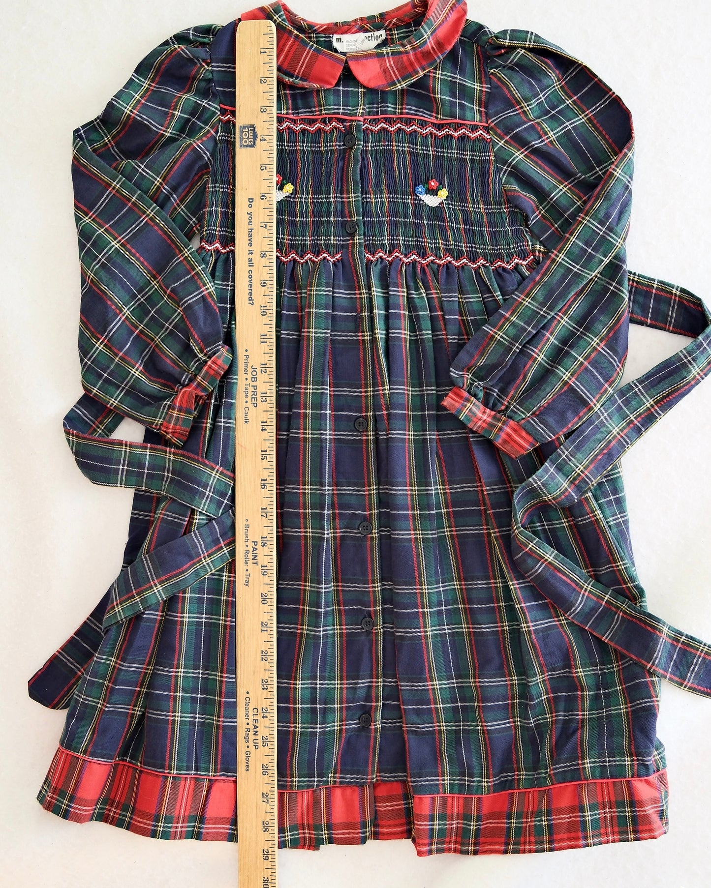 Vintage M.C. Collection Green Tartan Smocked Dress: 6x