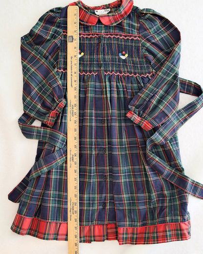 Vintage M.C. Collection Green Tartan Smocked Dress: 6x