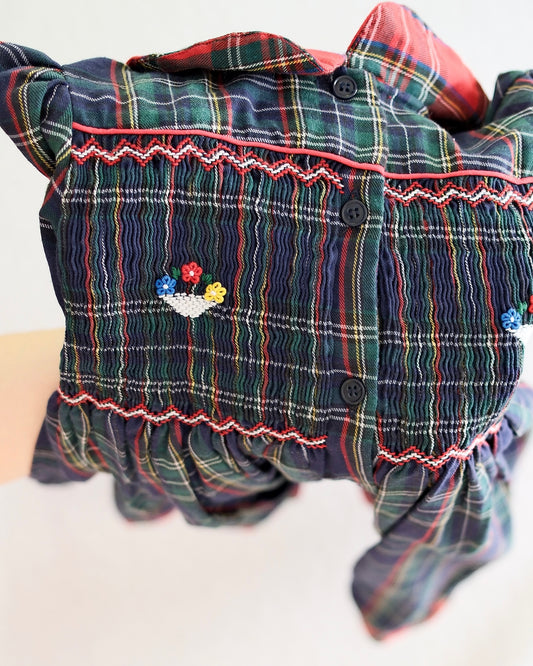 Vintage M.C. Collection Green Tartan Smocked Dress: 6x