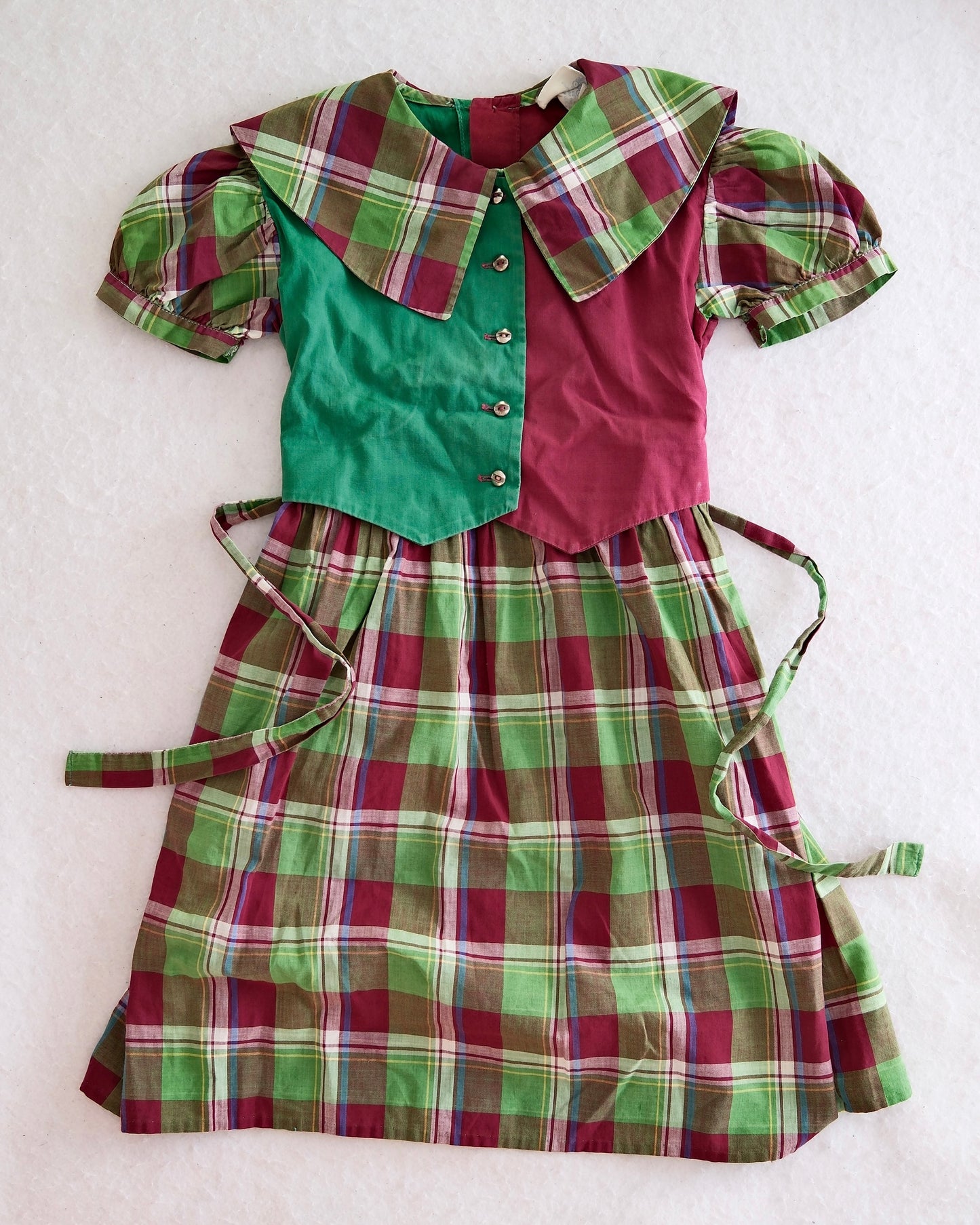 Vintage Cinderella Plaid Puff Sleeve Dress Set: 6