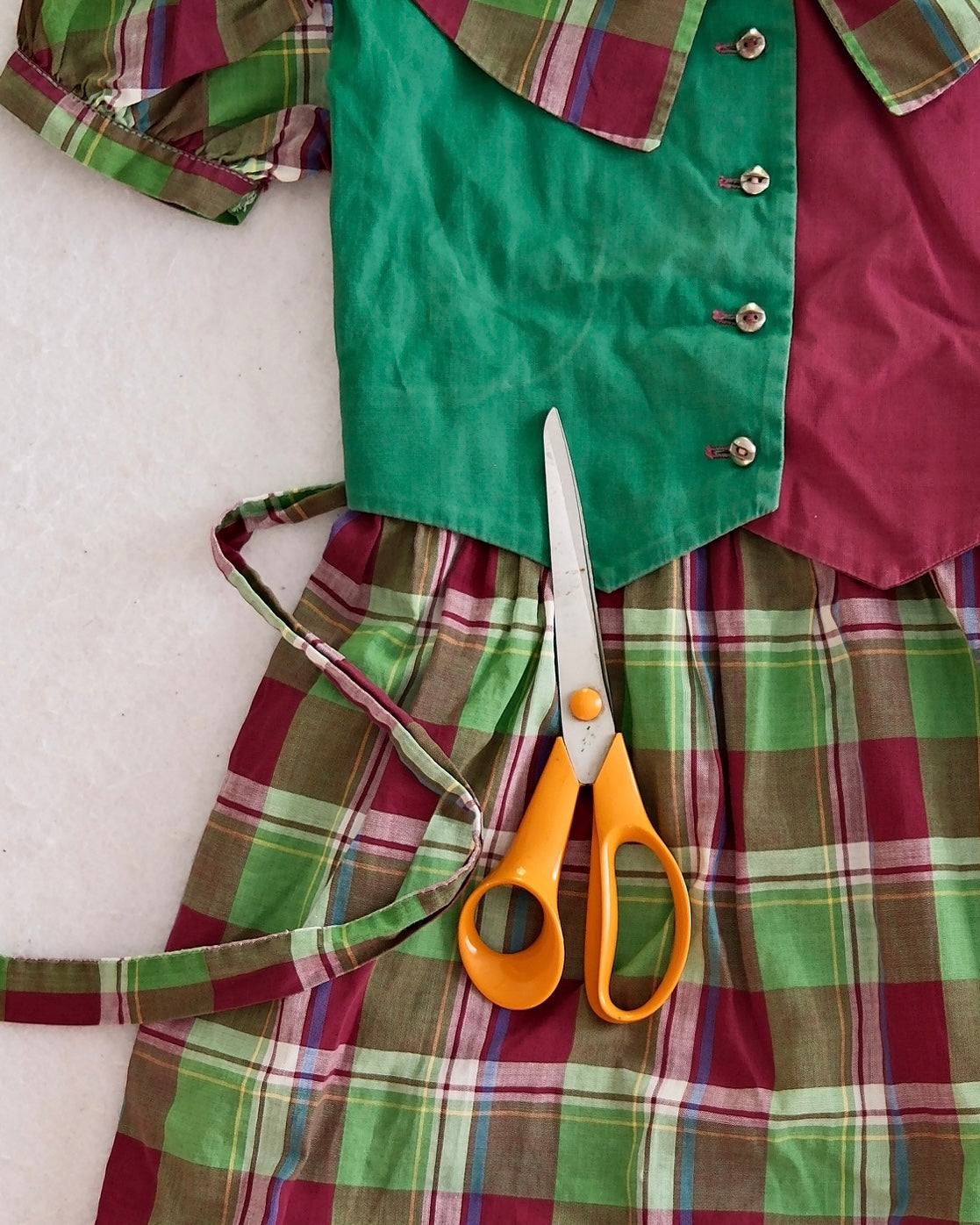 Vintage Cinderella Plaid Puff Sleeve Dress Set: 6
