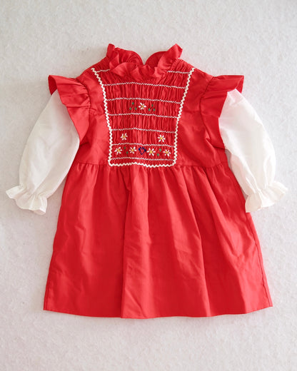Vintage Polly Flinders Red Hand-Smocked Pinafore Dress: 4