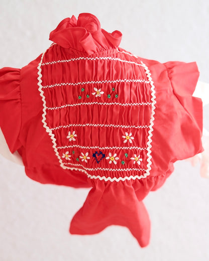Vintage Polly Flinders Red Hand-Smocked Pinafore Dress: 4