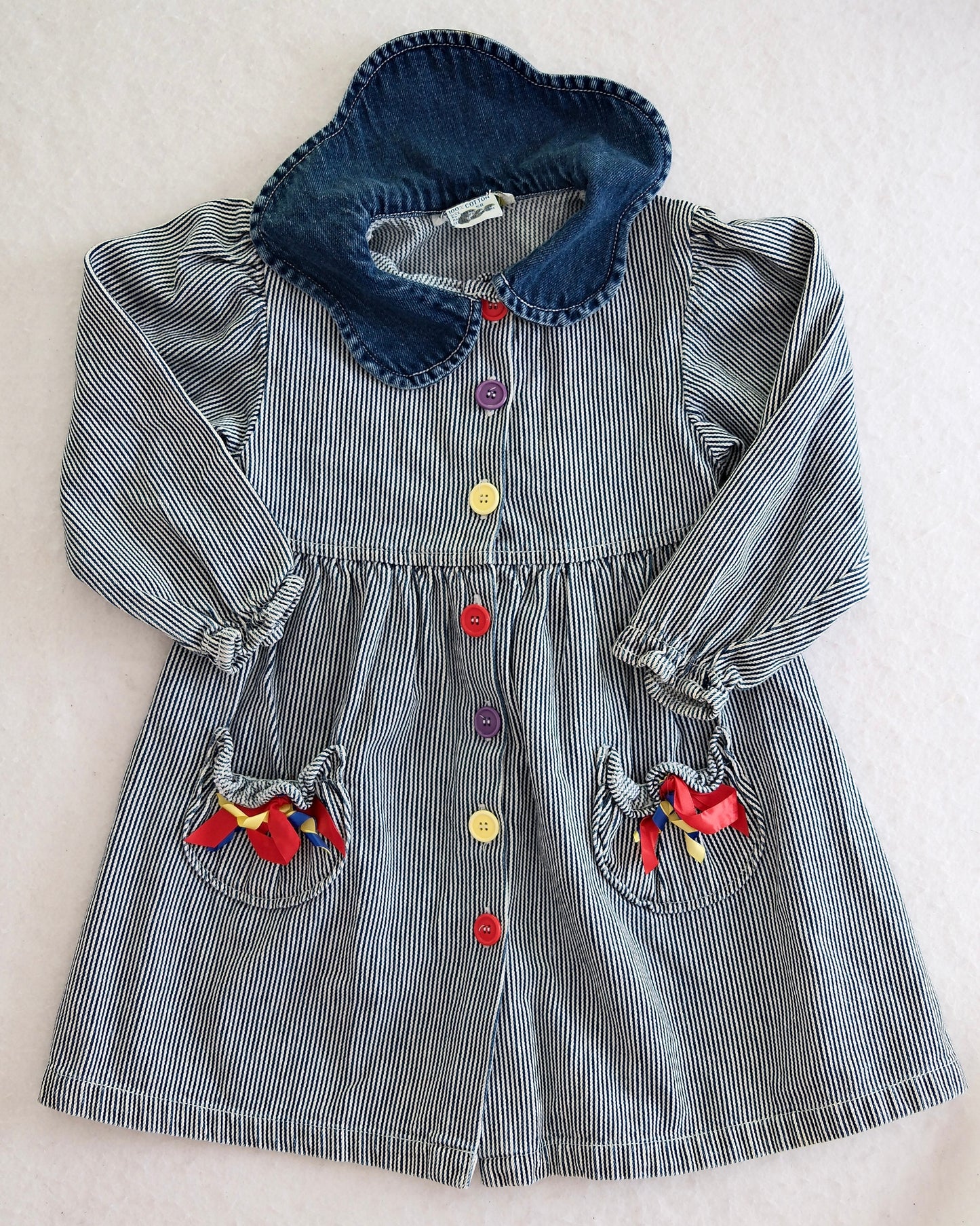 Vintage Playclothes Denim Stripe Pocket Dress: 5T