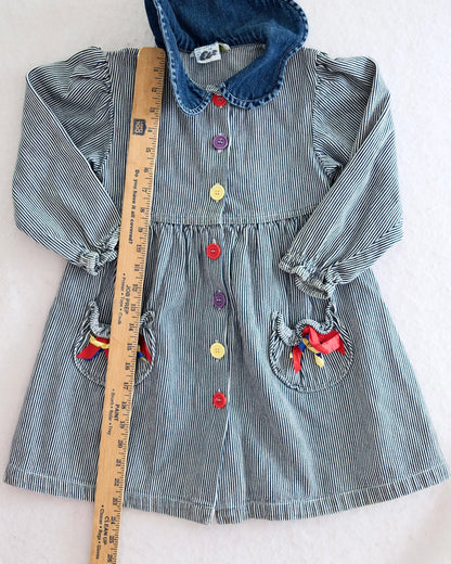 Vintage Playclothes Denim Stripe Pocket Dress: 5T