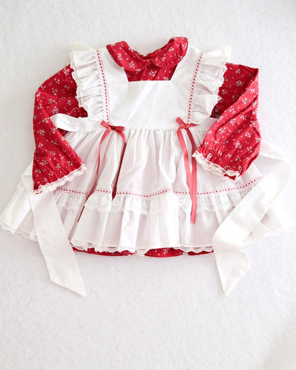 Vintage Bryan Red Floral Prairie Pinafore Dress: 3t
