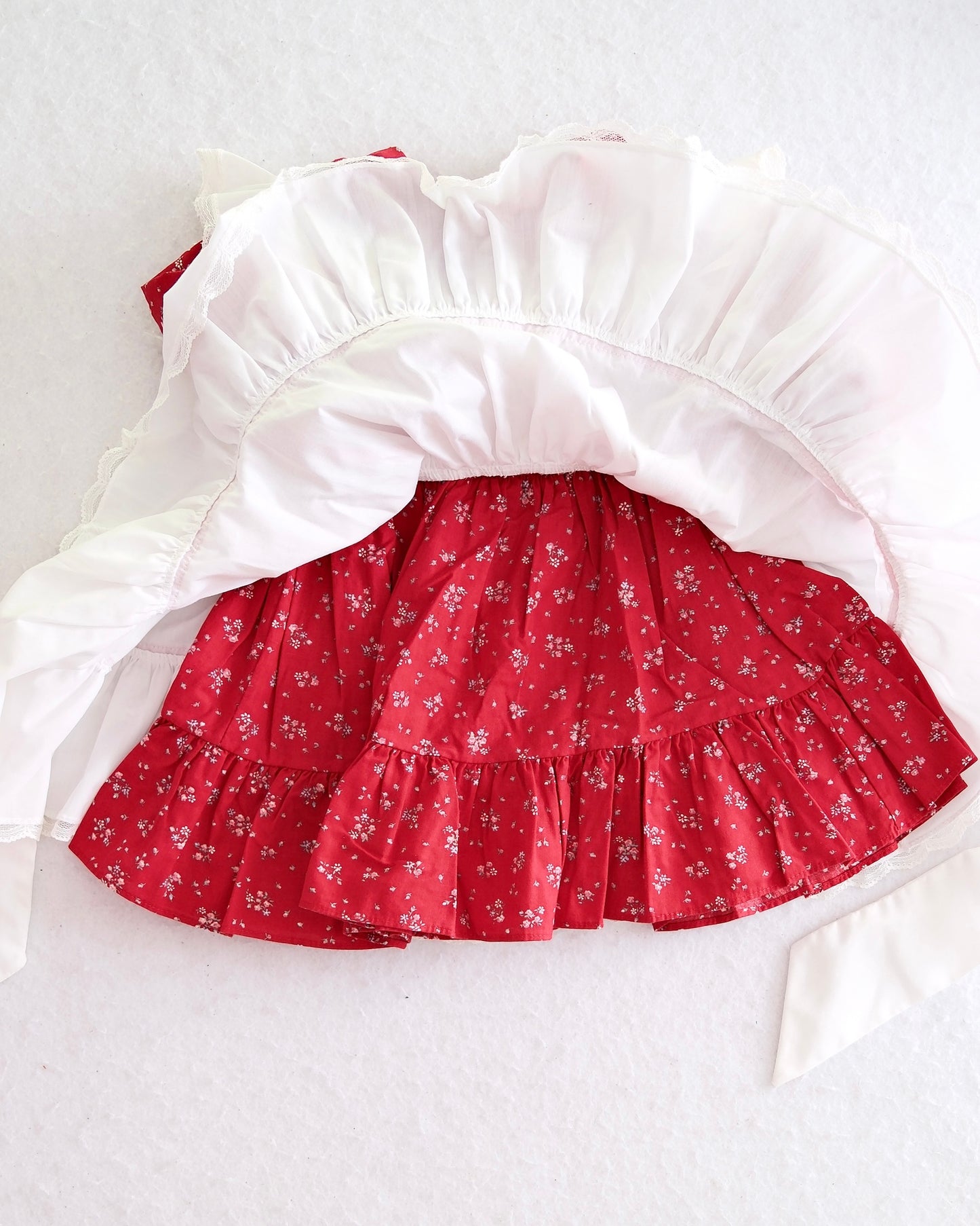 Vintage Bryan Red Floral Prairie Pinafore Dress: 3t