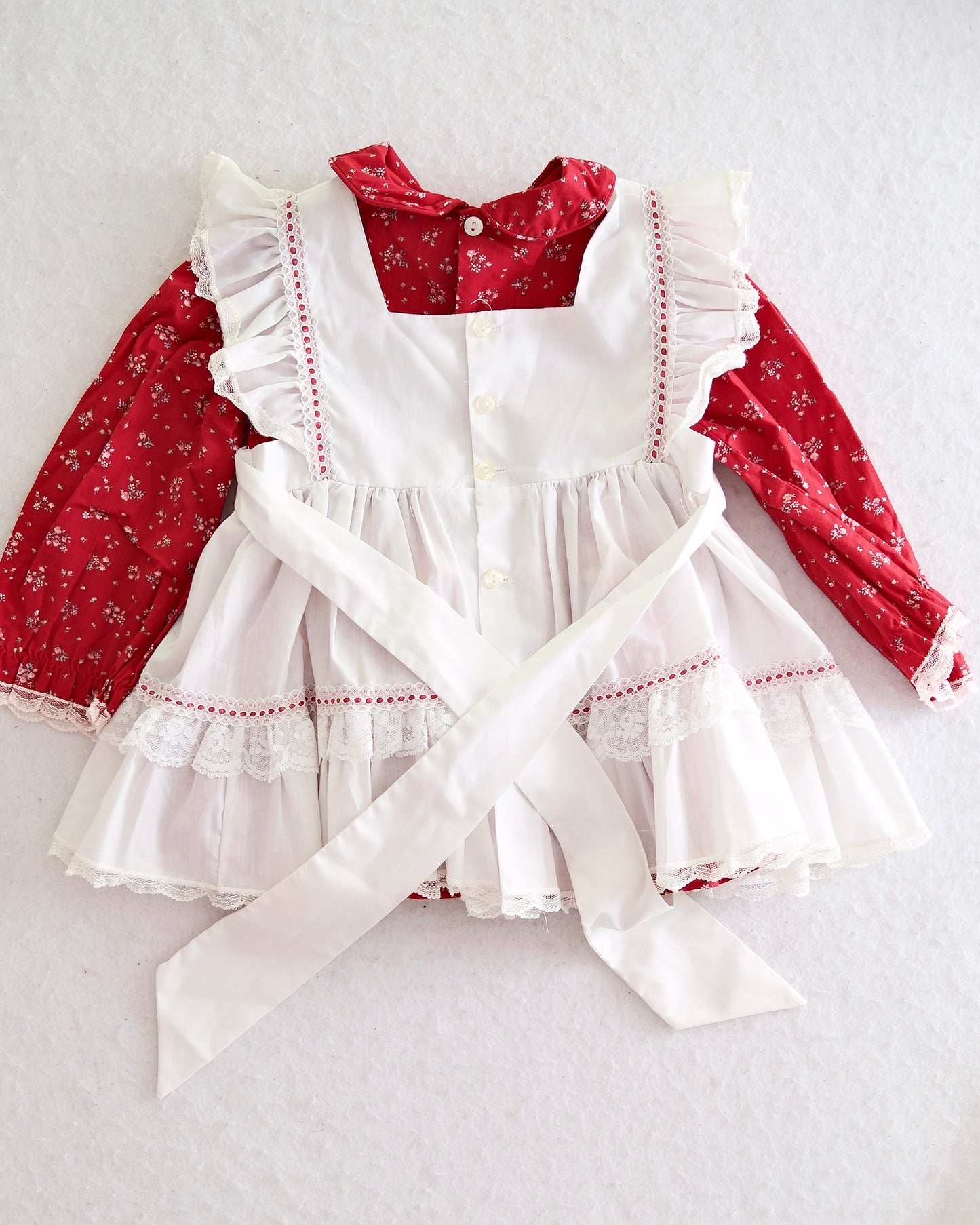 Vintage Bryan Red Floral Prairie Pinafore Dress: 3t
