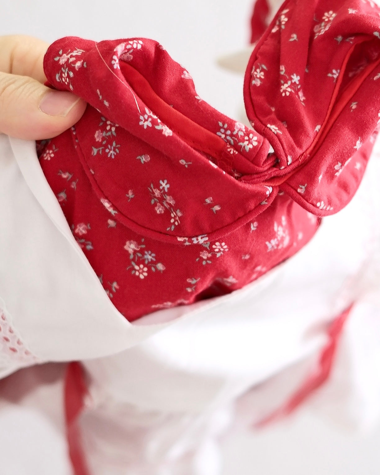 Vintage Bryan Red Floral Prairie Pinafore Dress: 3t