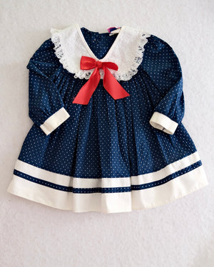 Vintage Roanna Navy Polka Dot Dress: 3t