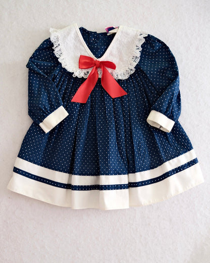 Vintage Roanna Navy Polka Dot Dress: 3t