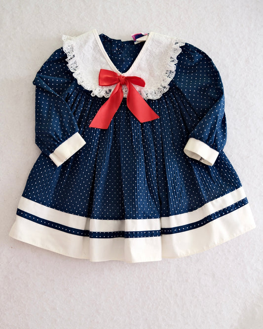 Vintage Roanna Navy Polka Dot Dress: 3t
