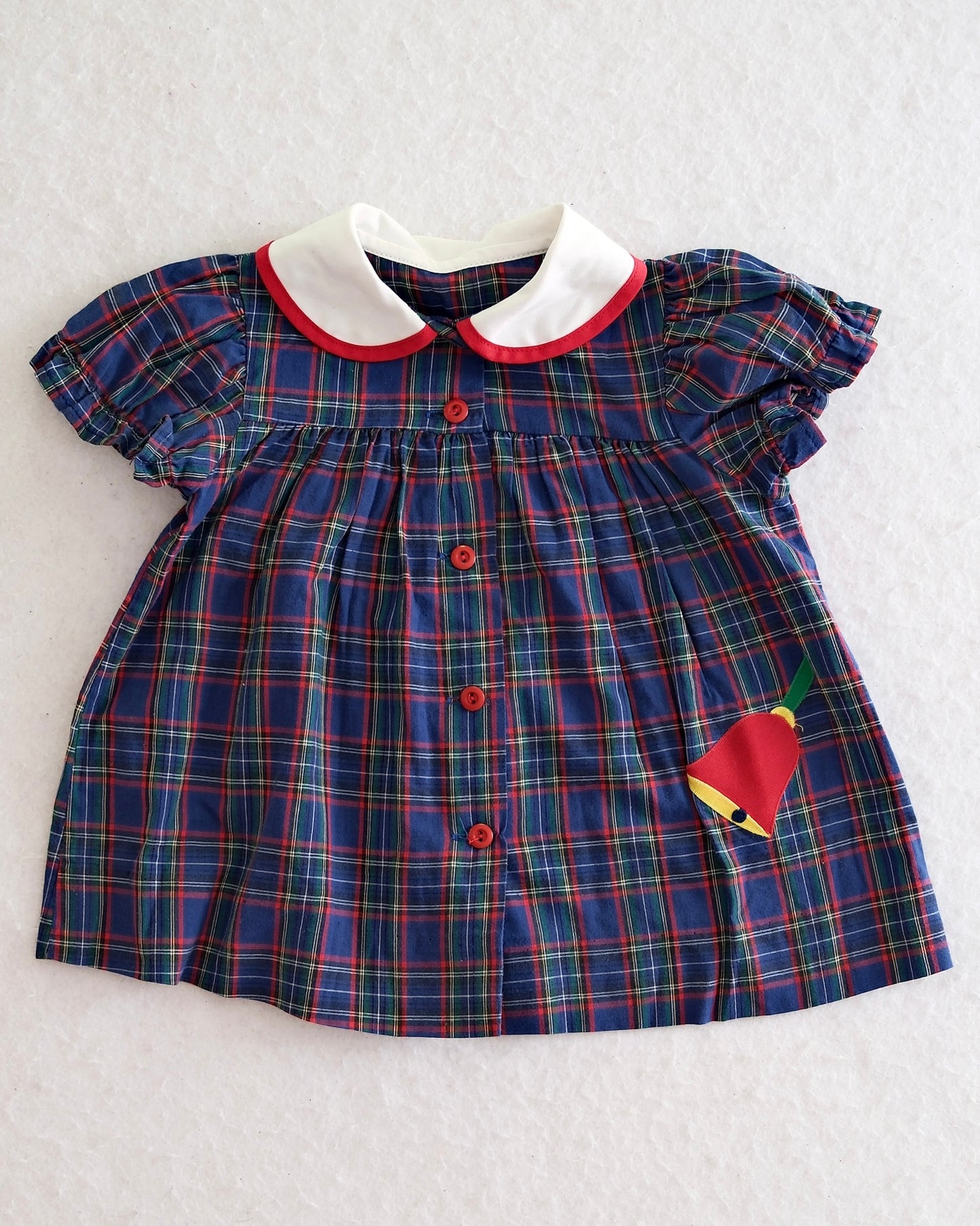 Vintage Navy Plaid Bell Applique Dress: 18m?
