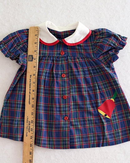 Vintage Navy Plaid Bell Applique Dress: 18m?