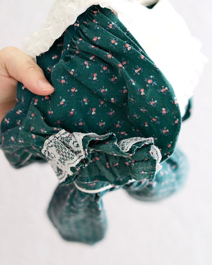 Vintage Handmade Green Floral Prairie Dress: 6y?