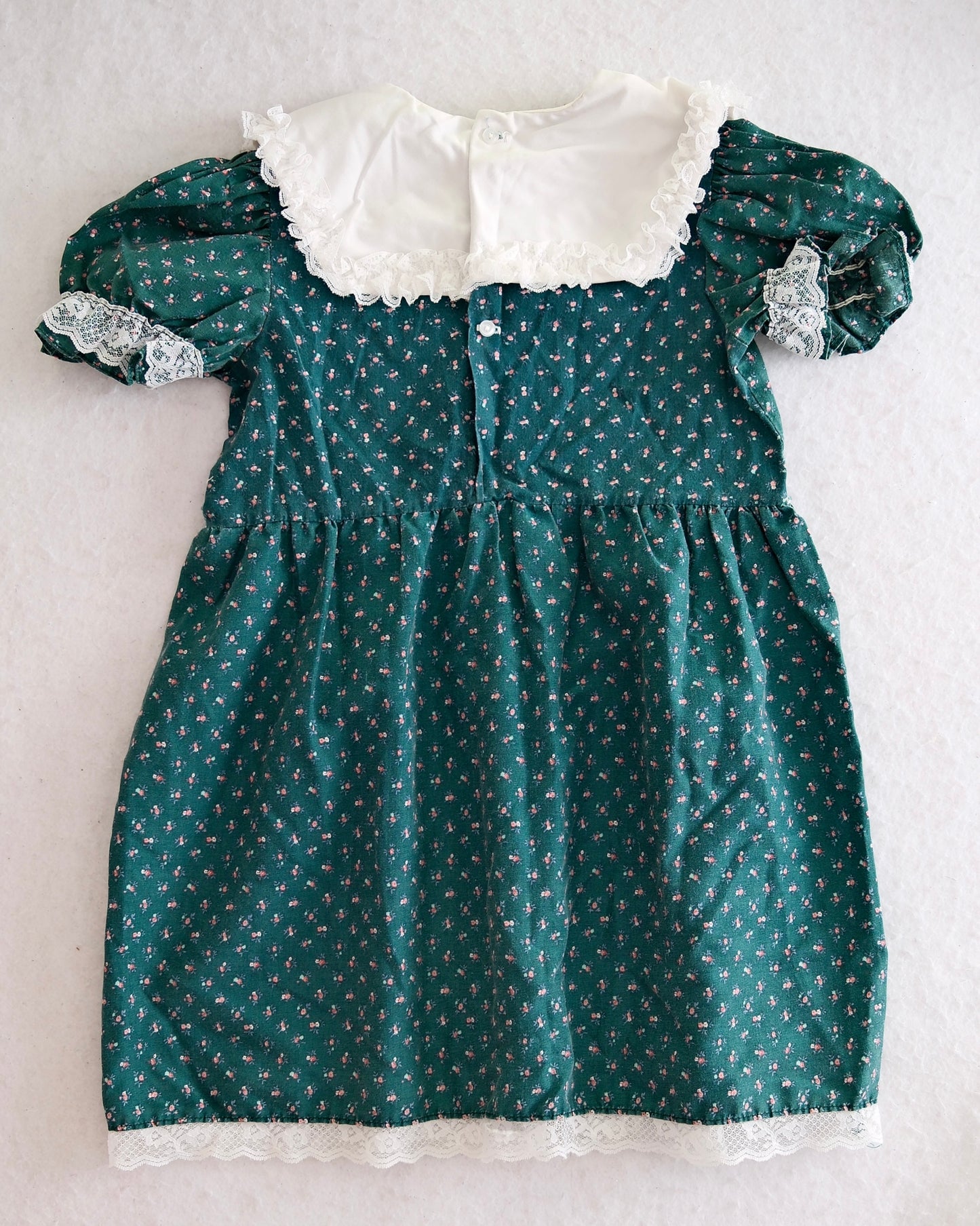 Vintage Handmade Green Floral Prairie Dress: 6y?