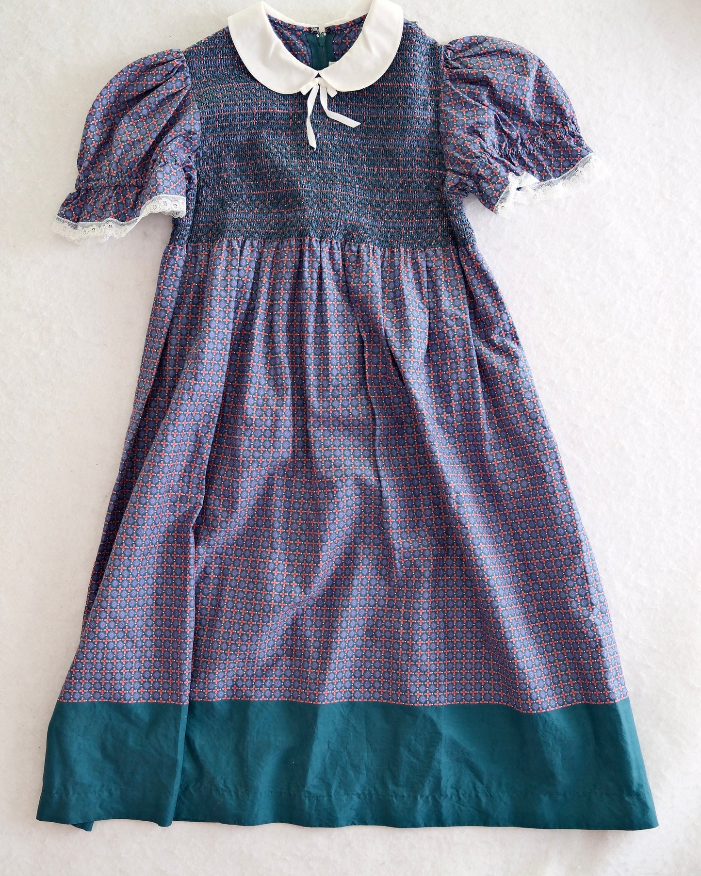 Vintage Saeki Blue Geo Floral Smocked Dress: 8y?