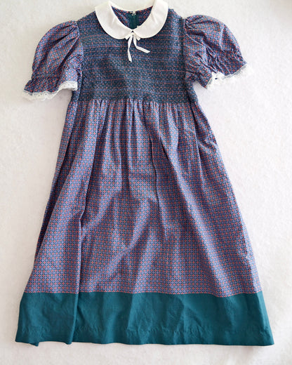 Vintage Saeki Blue Geo Floral Smocked Dress: 8y?