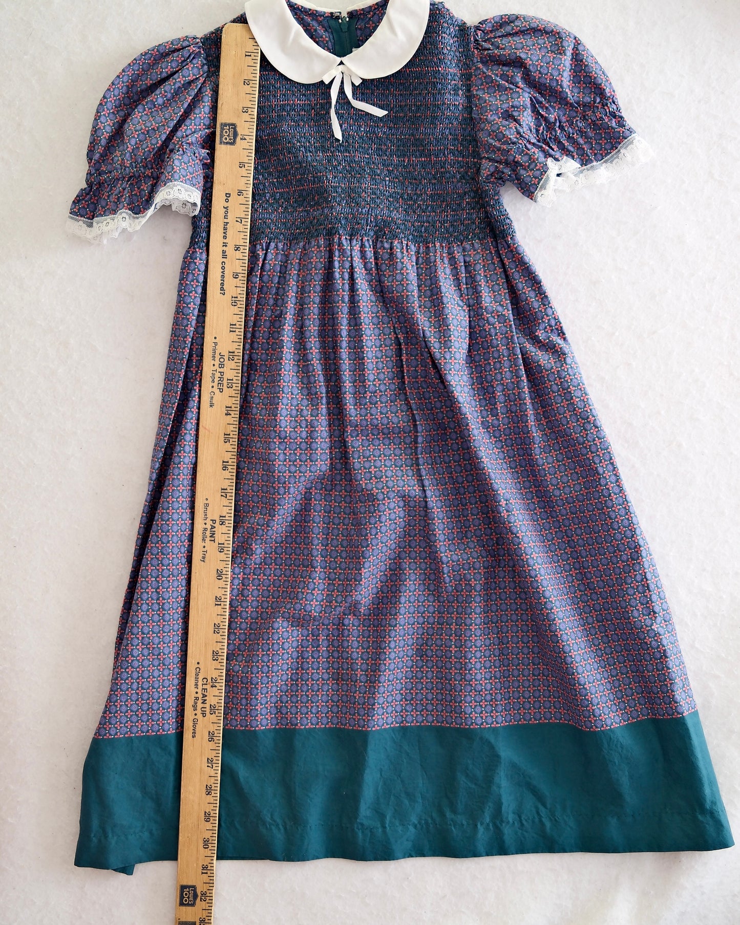 Vintage Saeki Blue Geo Floral Smocked Dress: 8y?