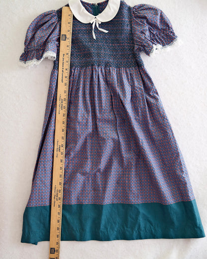 Vintage Saeki Blue Geo Floral Smocked Dress: 8y?