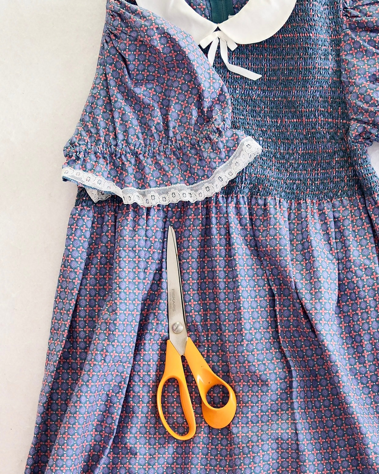 Vintage Saeki Blue Geo Floral Smocked Dress: 8y?