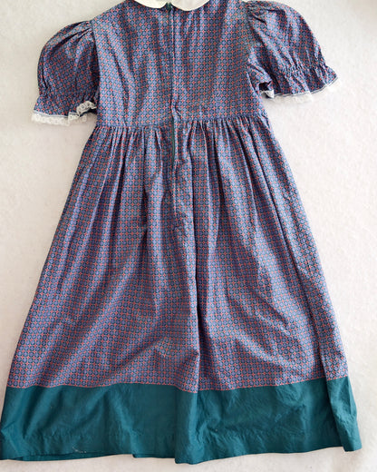 Vintage Saeki Blue Geo Floral Smocked Dress: 8y?