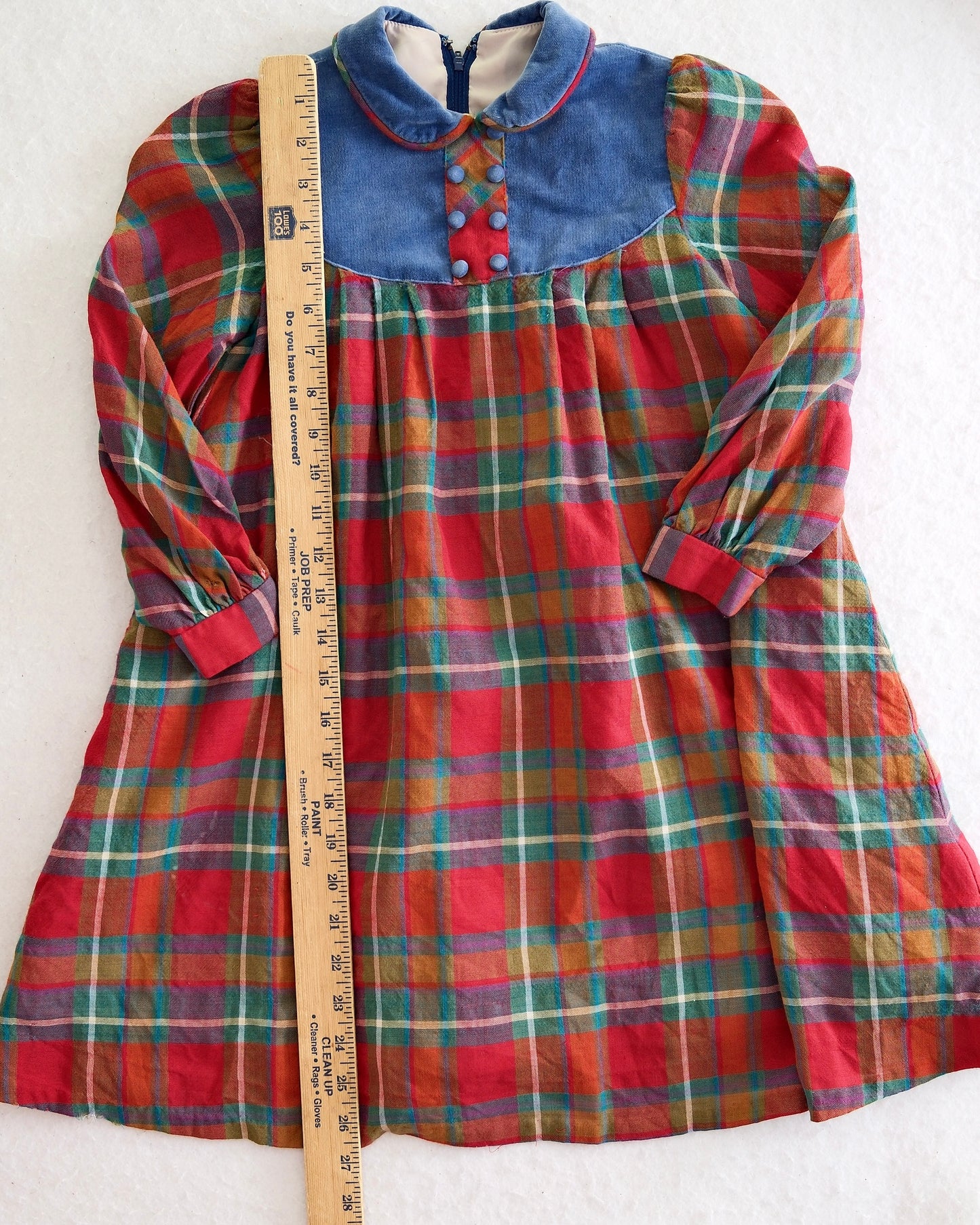 Vintage Japanese Rainbow Plaid Denim Yoke Dress: 6y?