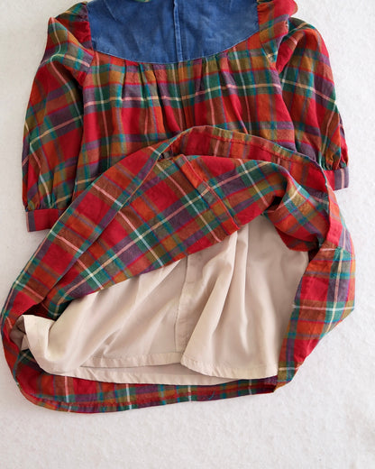 Vintage Japanese Rainbow Plaid Denim Yoke Dress: 6y?
