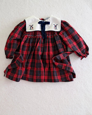 Vintage Carriage Boutiques Red Plaid Windmill Embroidered Dress: 24m