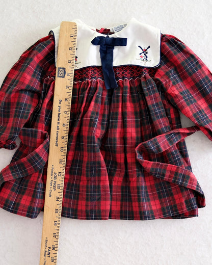 Vintage Carriage Boutiques Red Plaid Windmill Embroidered Dress: 24m