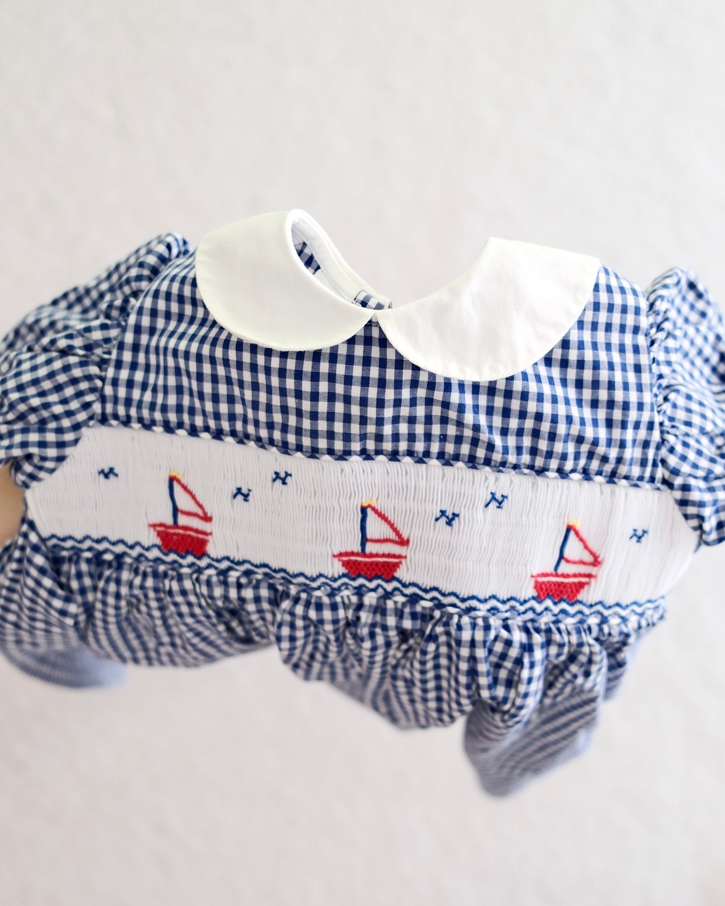 Vintage Lands' End Navy Gingham Sailboat Dress: 2t
