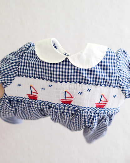 Vintage Lands' End Navy Gingham Sailboat Dress: 2t