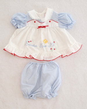Vintage Blue Stripe "Grandma Loves Me" Dress Set: 18m