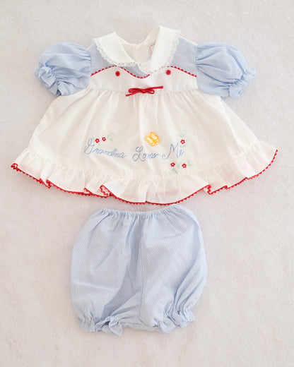 Vintage Blue Stripe "Grandma Loves Me" Dress Set: 18m