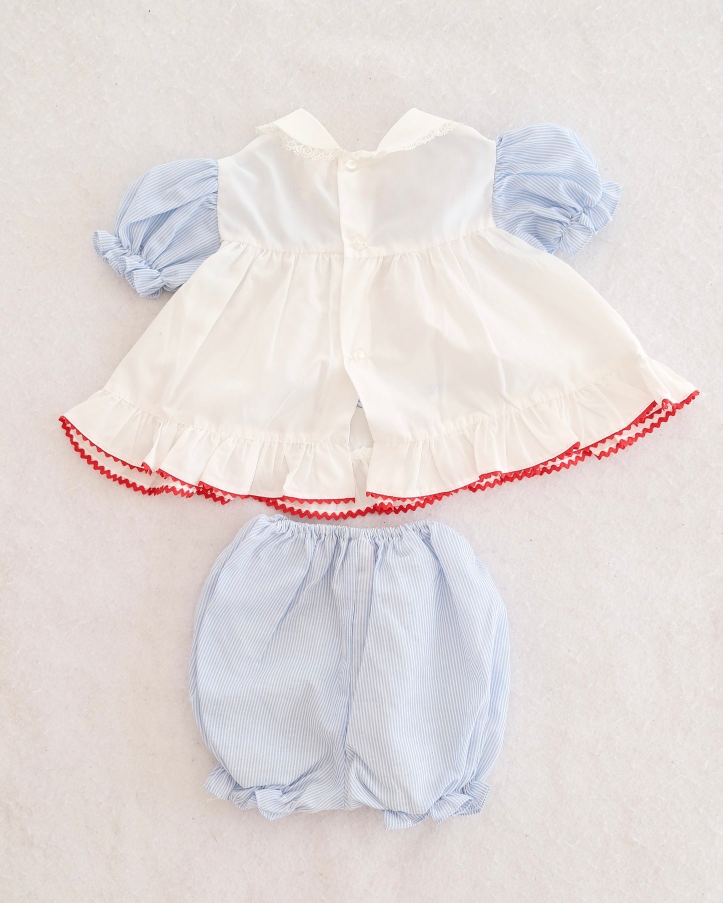Vintage Blue Stripe "Grandma Loves Me" Dress Set: 18m