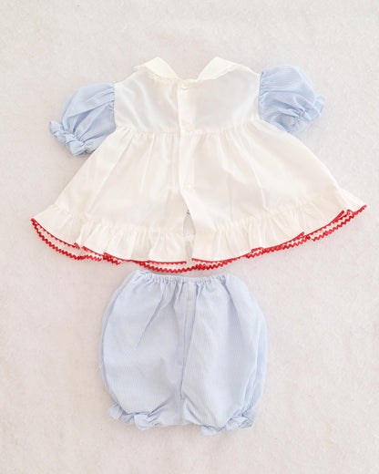 Vintage Blue Stripe "Grandma Loves Me" Dress Set: 18m