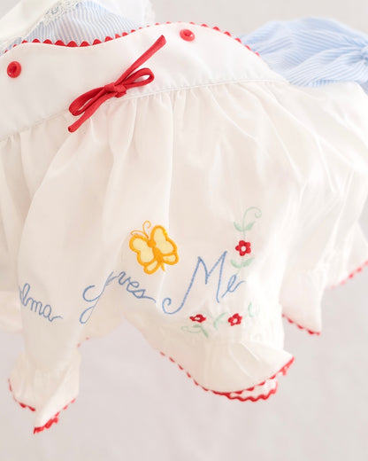 Vintage Blue Stripe "Grandma Loves Me" Dress Set: 18m