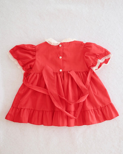 Vintage Red Floral Embroidered Pinafore Dress: 24m?