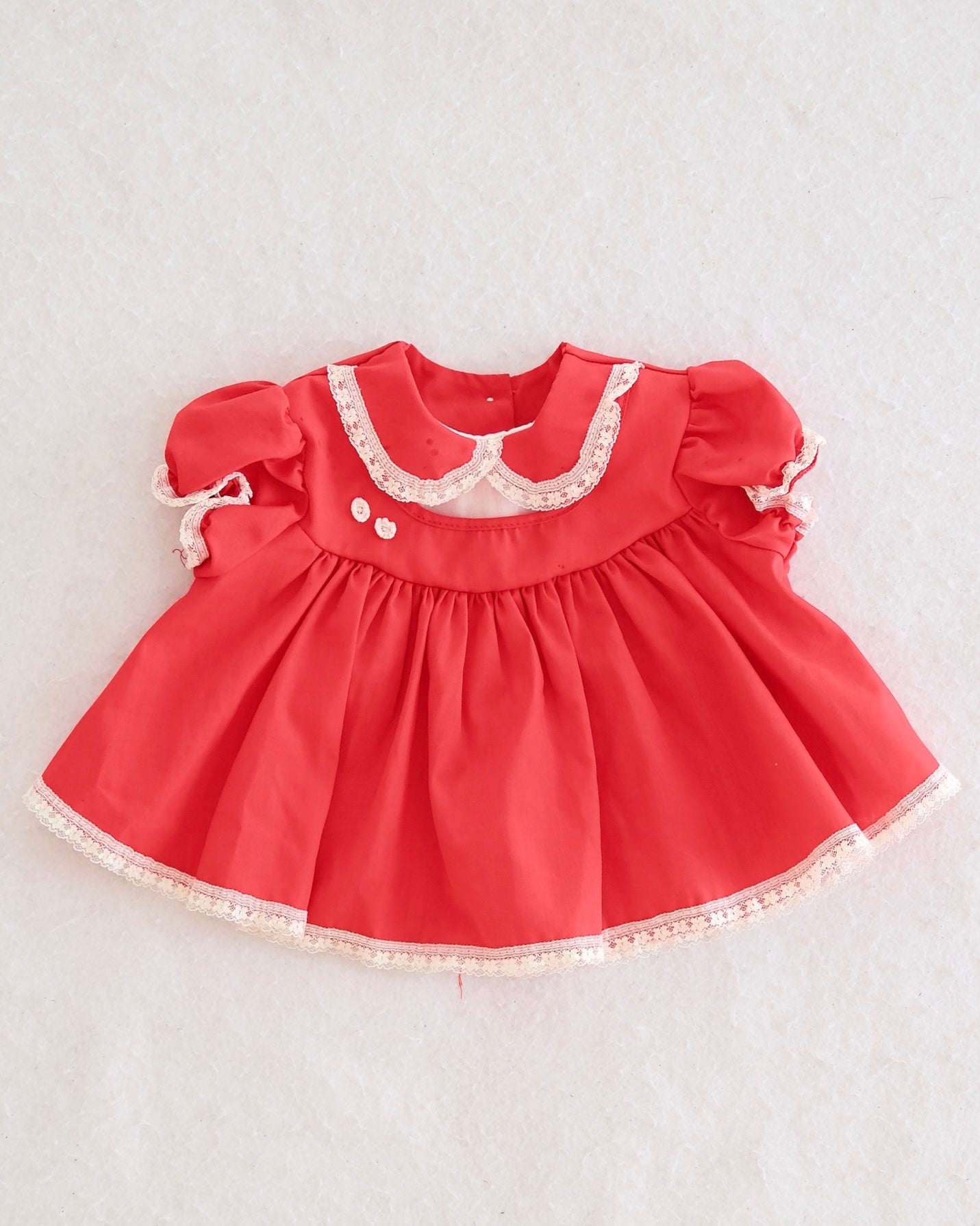 Vintage Red Lace Collar Baby Dress: 3m