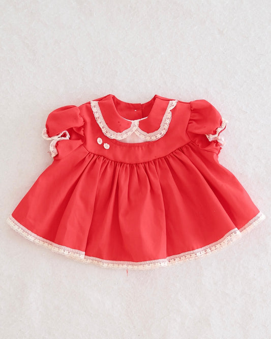 Vintage Red Lace Collar Baby Dress: 3m