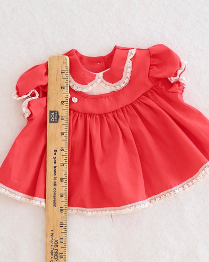 Vintage Red Lace Collar Baby Dress: 3m